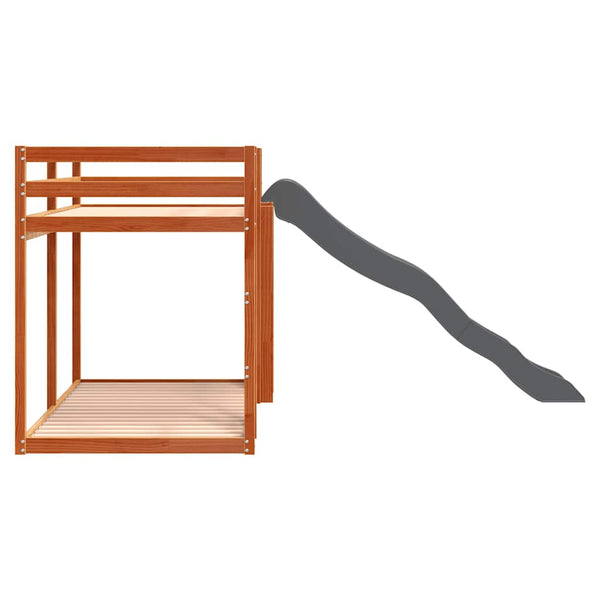 vidaXL Bunk Bed with Slide & Ladder Waxed Brown 75x190cm Pine Wood