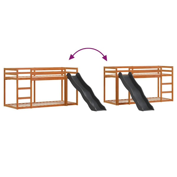 vidaXL Bunk Bed with Slide & Ladder Waxed Brown 75x190cm Pine Wood