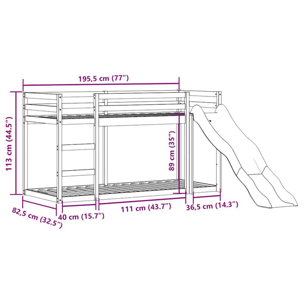 vidaXL Bunk Bed with Slide & Ladder Waxed Brown 75x190cm Pine Wood