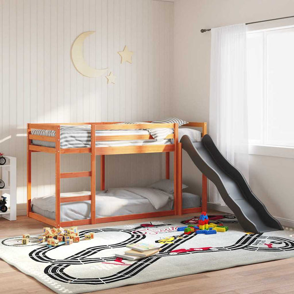 vidaXL Bunk Bed with Slide & Ladder Waxed Brown 75x190cm Pine Wood
