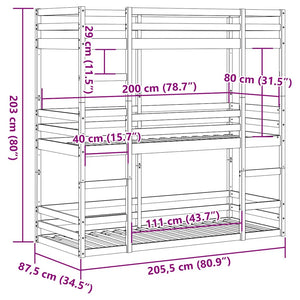 vidaXL Triple Bunk Bed 80x200 cm Solid Pine Wood