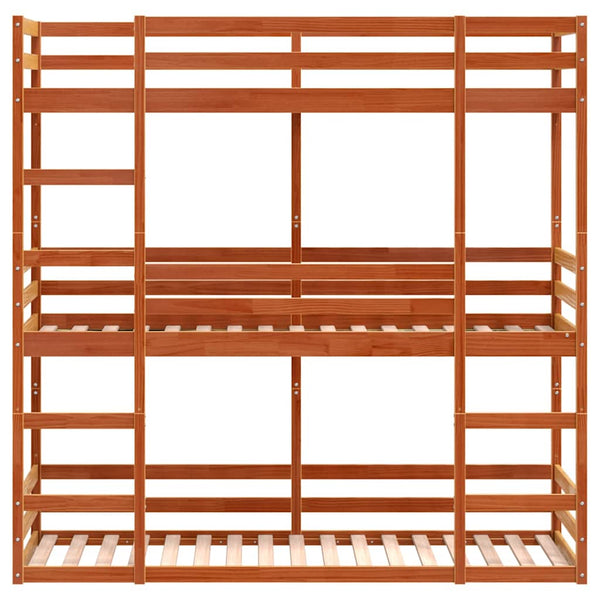 vidaXL Triple Bunk Bed Waxed Brown 80x200 cm Solid Pine Wood