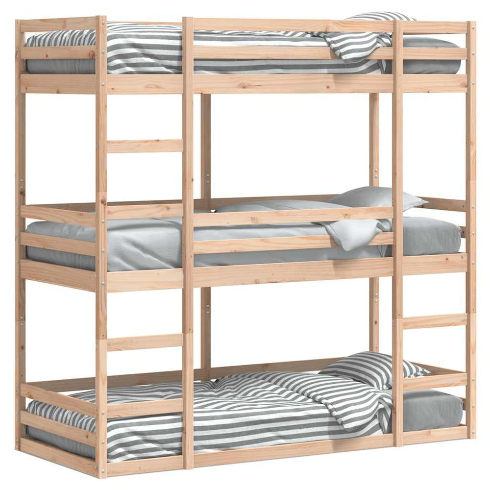 vidaXL Triple Bunk Bed 90x200 cm Solid Pine Wood
