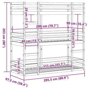 vidaXL Triple Bunk Bed 90x200 cm Solid Pine Wood