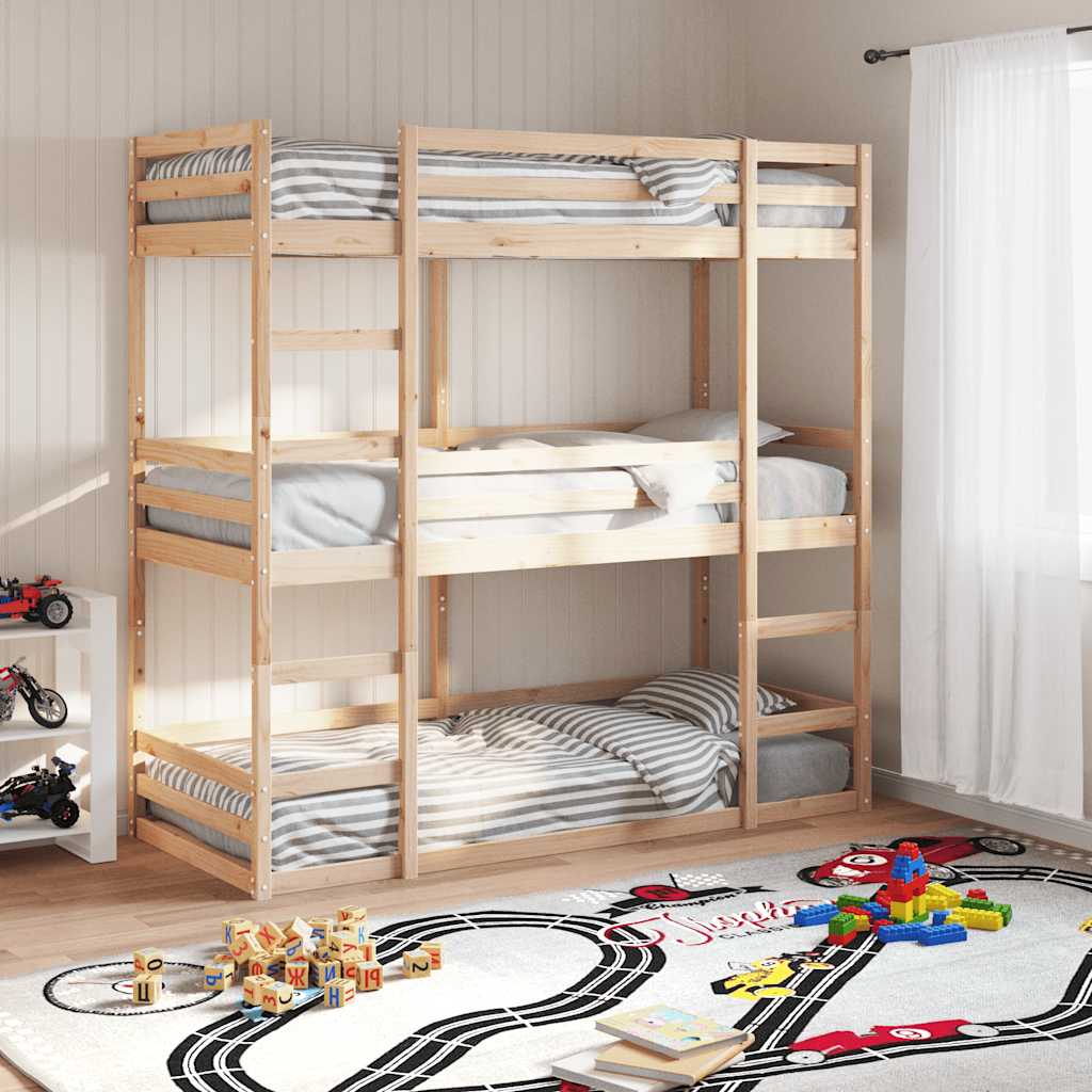vidaXL Triple Bunk Bed 90x200 cm Solid Pine Wood