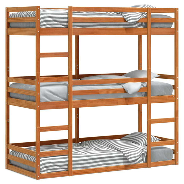 vidaXL Triple Bunk Bed Wax Brown 90x200 cm Solid Pine Wood