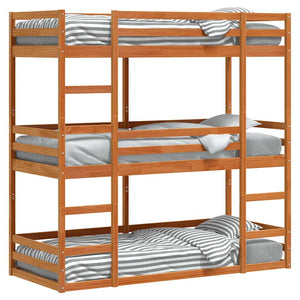vidaXL Triple Bunk Bed Wax Brown 90x200 cm Solid Pine Wood