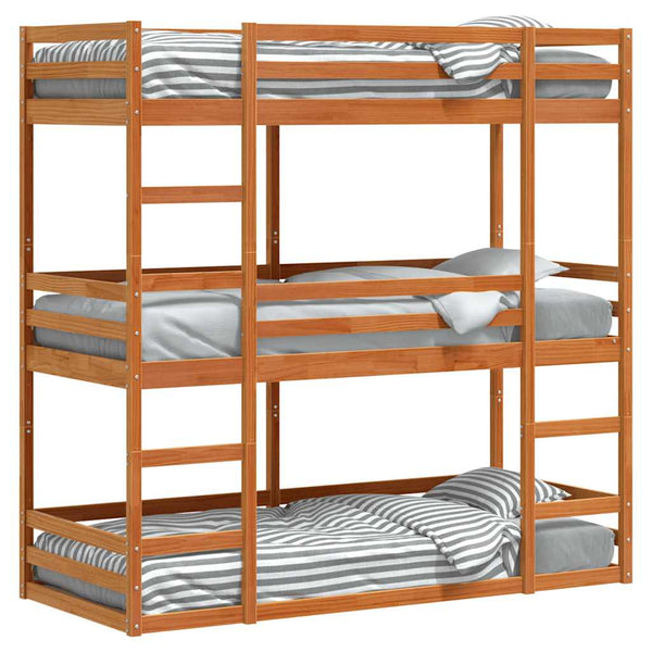 vidaXL Triple Bunk Bed Wax Brown 90x200 cm Solid Pine Wood