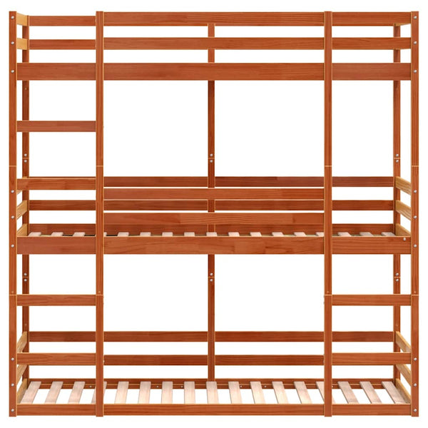 vidaXL Triple Bunk Bed Wax Brown 90x200 cm Solid Pine Wood