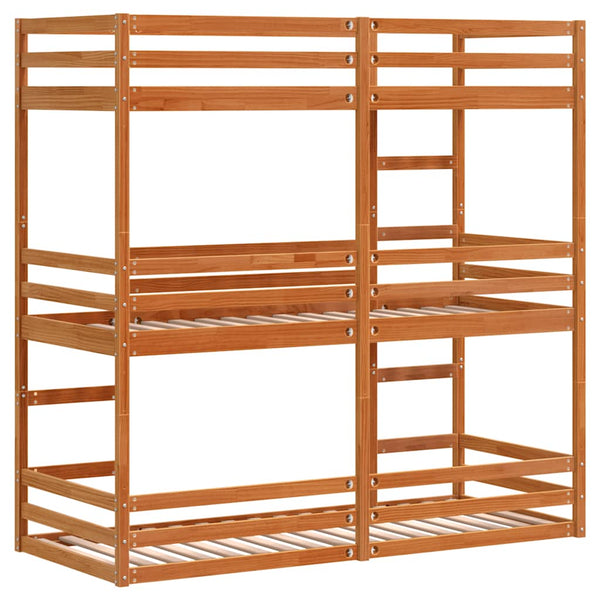 vidaXL Triple Bunk Bed Wax Brown 90x200 cm Solid Pine Wood