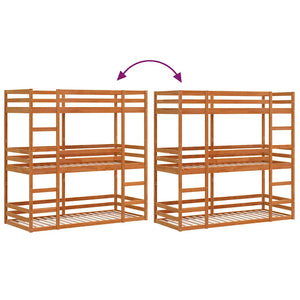 vidaXL Triple Bunk Bed Wax Brown 90x200 cm Solid Pine Wood