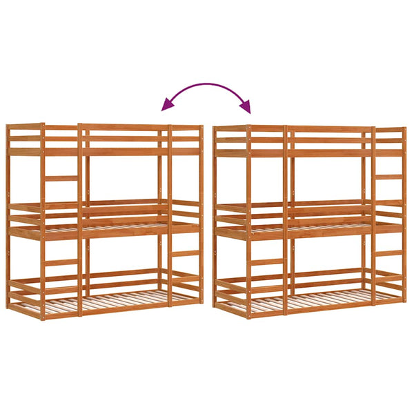 vidaXL Triple Bunk Bed Wax Brown 90x200 cm Solid Pine Wood