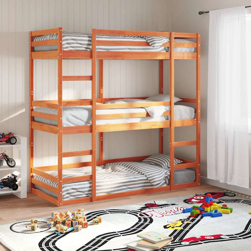 vidaXL Triple Bunk Bed Wax Brown 90x200 cm Solid Pine Wood