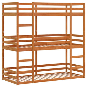 vidaXL Triple Bunk Bed Waxed Brown 90x190 cm Solid Pine Wood