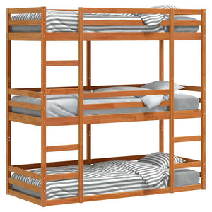 vidaXL Triple Bunk Bed Waxed Brown 90x190 cm Solid Pine Wood