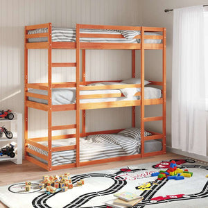 vidaXL Triple Bunk Bed Waxed Brown 90x190 cm Solid Pine Wood