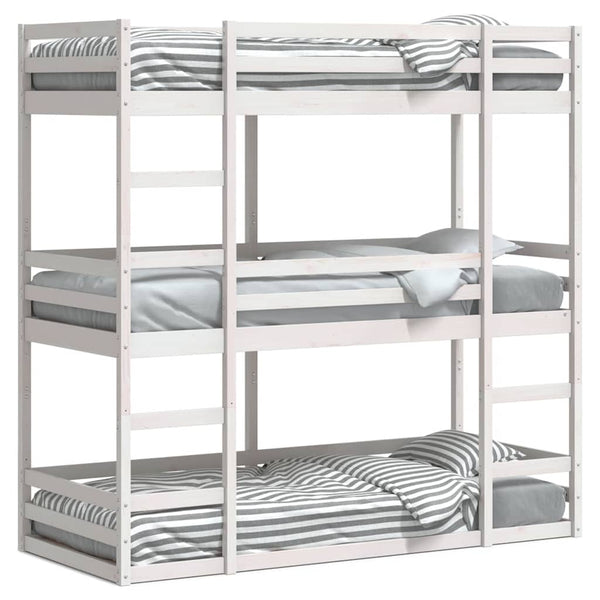 vidaXL Triple Bunk Bed White 75x190 cm Solid Pine Wood