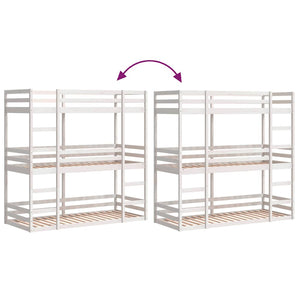 vidaXL Triple Bunk Bed White 75x190 cm Solid Pine Wood