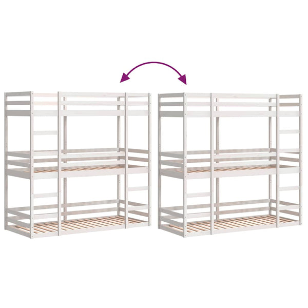 vidaXL Triple Bunk Bed White 75x190 cm Solid Pine Wood