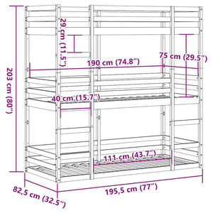 vidaXL Triple Bunk Bed White 75x190 cm Solid Pine Wood