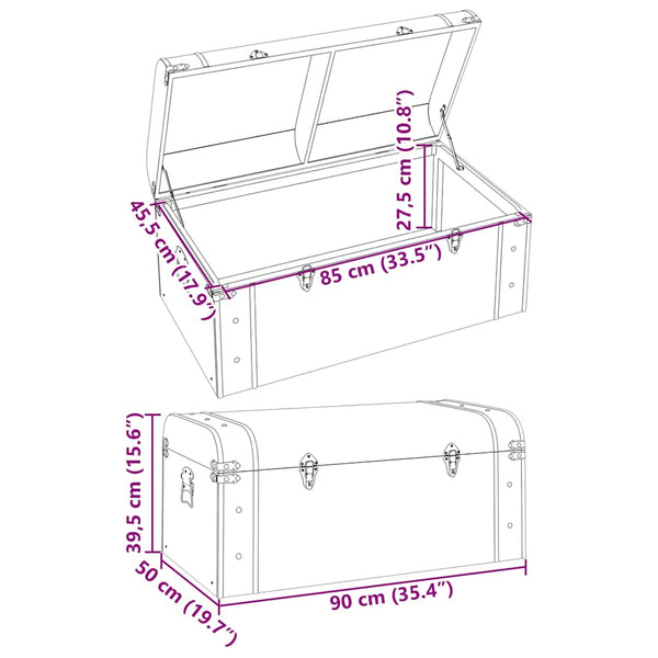 vidaXL Treasure Chest with Latches Dark Brown 90x50x39.5 cm Plywood
