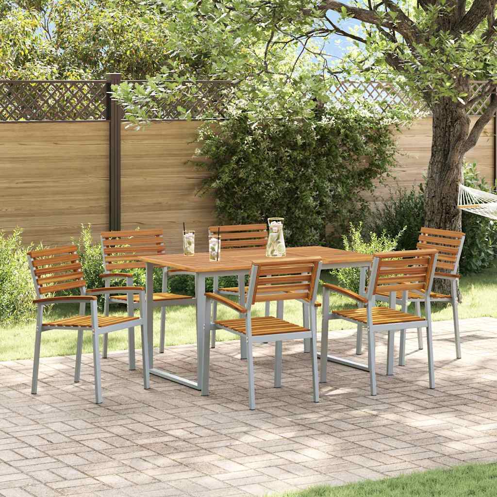 vidaXL Outdoor Dining Set 7 pcs Grey Solid Acacia Wood