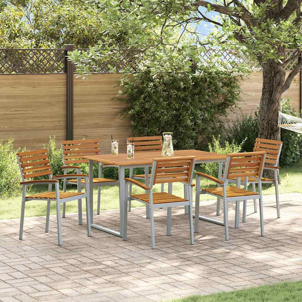 vidaXL Outdoor Dining Set 7 pcs Grey Solid Acacia Wood