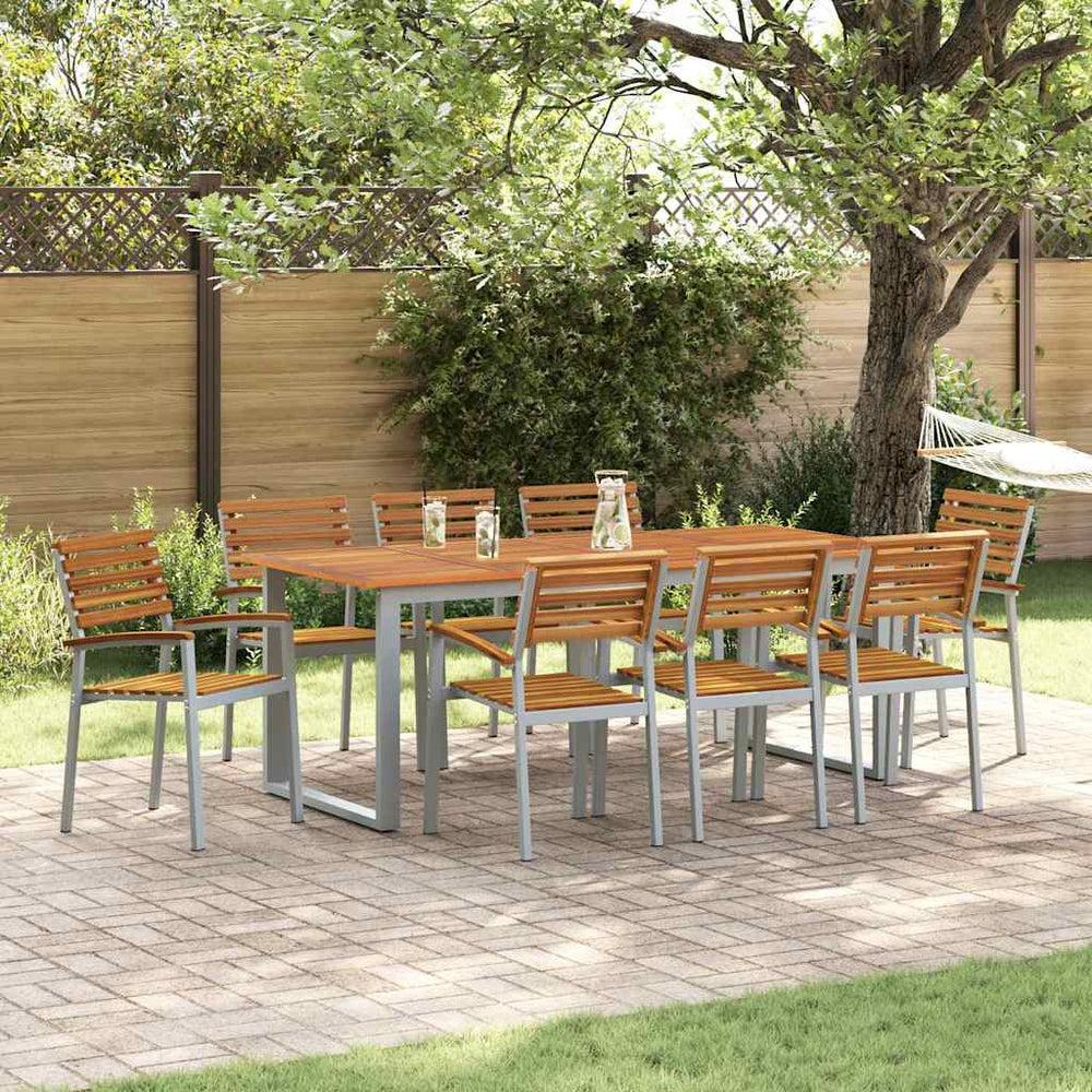 9-teilige Garten Essgruppe Grau Akazie Massivholz