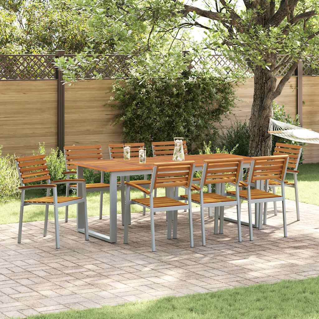 9-teilige Garten Essgruppe Grau Akazie Massivholz