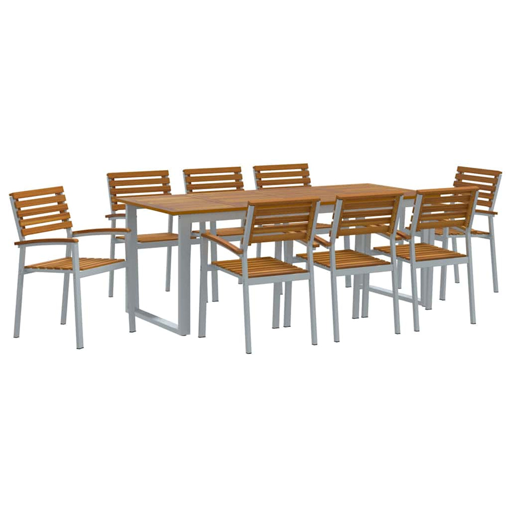 9-teilige Garten Essgruppe Grau Akazie Massivholz
