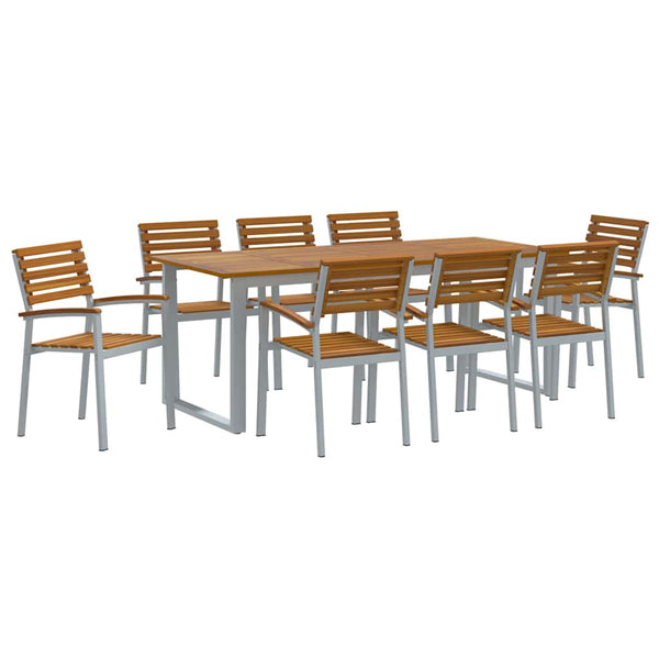9-teilige Garten Essgruppe Grau Akazie Massivholz