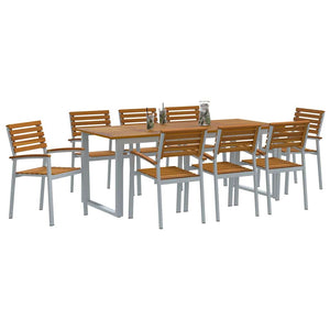 9-teilige Garten Essgruppe Grau Akazie Massivholz
