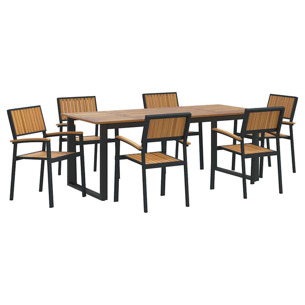 Schwarze Garten Essgruppe 7-teilig Akazie Massivholz