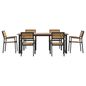 Schwarze Garten Essgruppe 7-teilig Akazie Massivholz