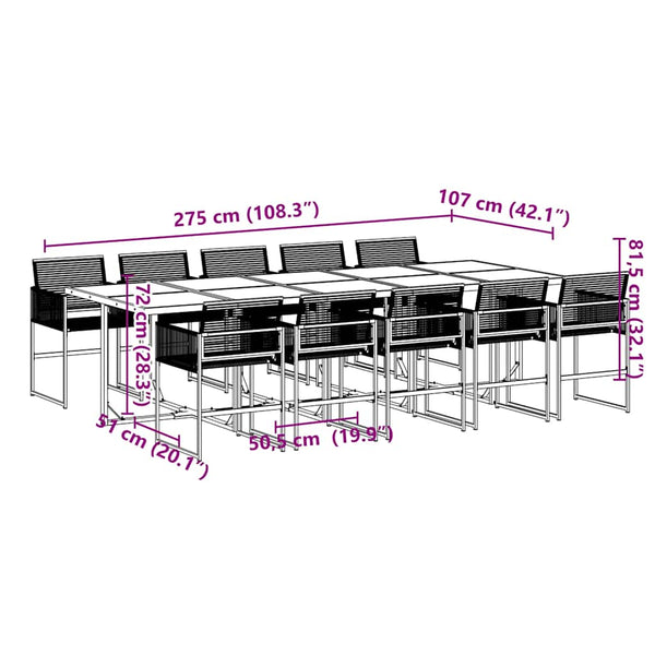 11-tlg. Garten Essgruppe Schwarz Poly Rattan