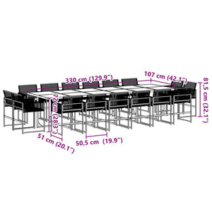 17-teilige Garten Essgruppe Schwarz Poly Rattan