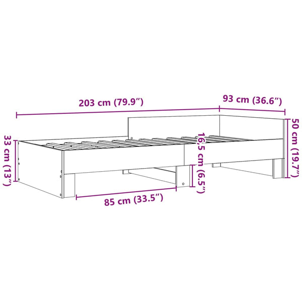 vidaXL Bed Frame Grey Sonoma 90x200 cm Engineered Wood