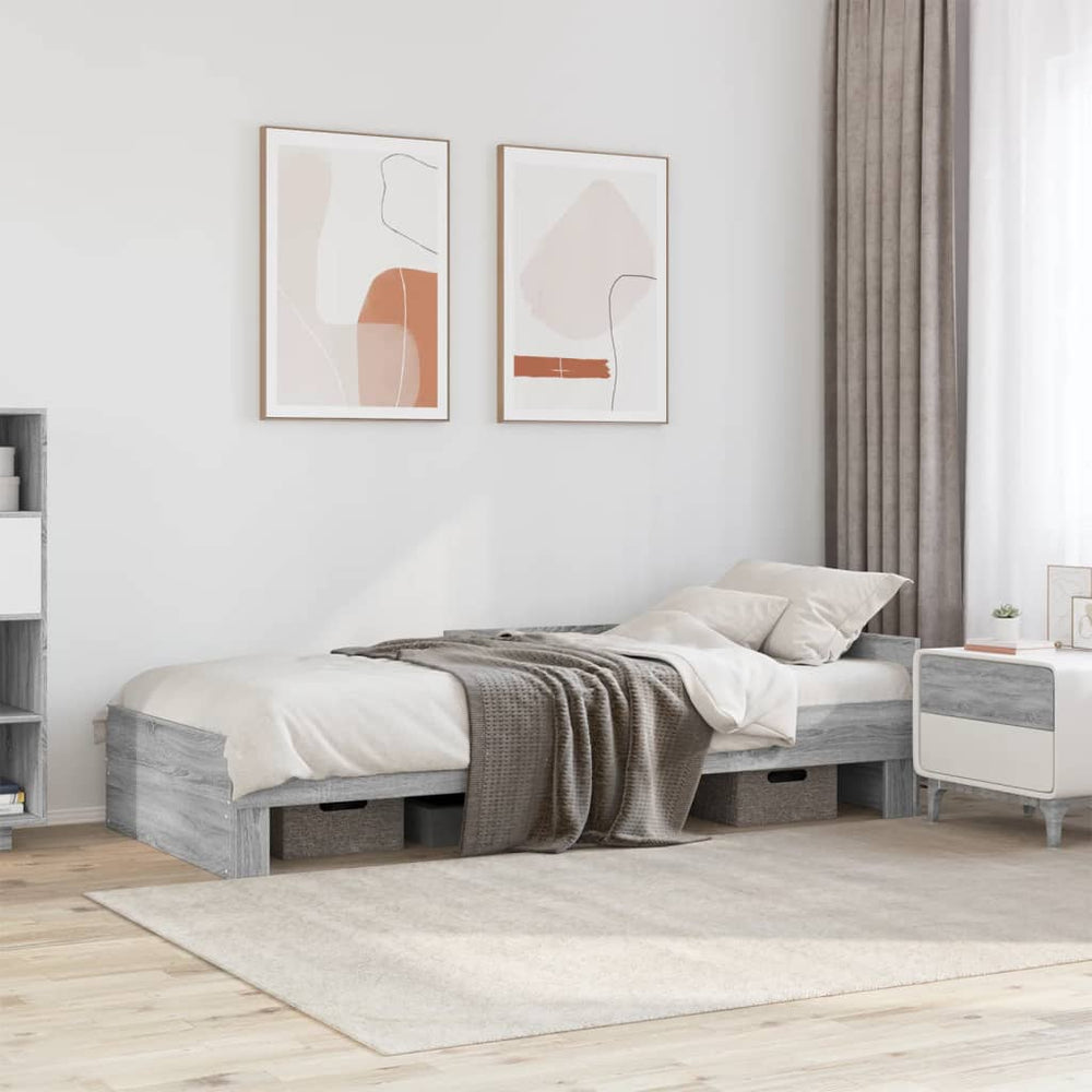 vidaXL Bed Frame Grey Sonoma 90x200 cm Engineered Wood