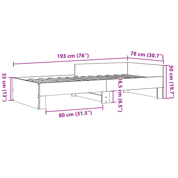 vidaXL Bed Frame Concrete Gray 75x190 cm Engineered Wood