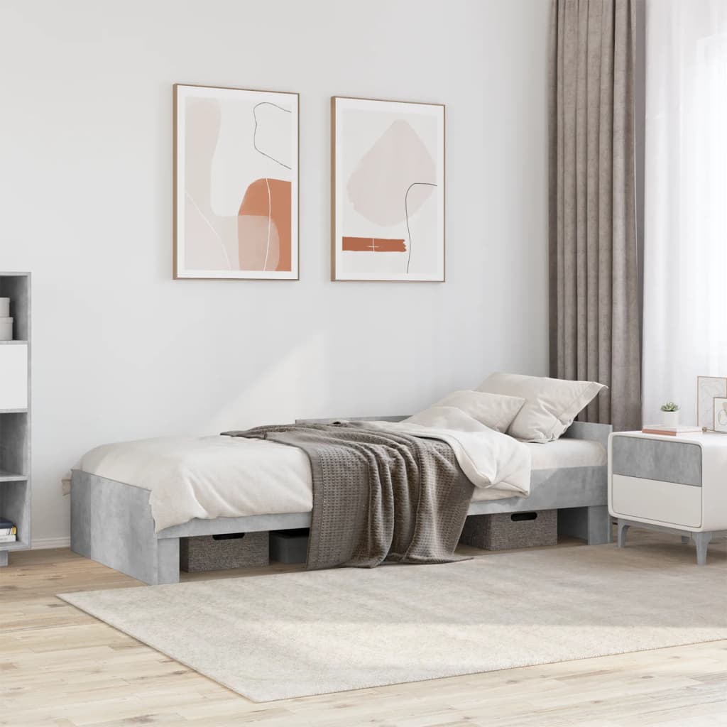 vidaXL Bed Frame Concrete Gray 75x190 cm Engineered Wood
