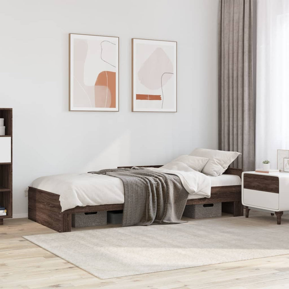 vidaXL Bed Frame No Mattress Brown Oak 75x190 cm Engineered Wood