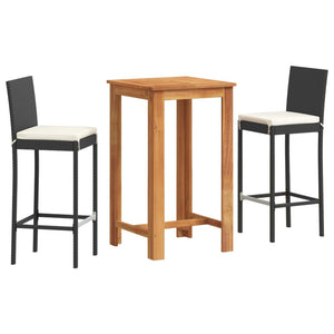 vidaXL 3-piece Garden Bar Set Black Solid Acacia Wood and Poly Rattan