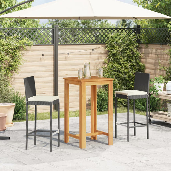 vidaXL 3-piece Garden Bar Set Black Solid Acacia Wood and Poly Rattan