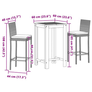 vidaXL 3-piece Garden Bar Set Black Solid Acacia Wood and Poly Rattan