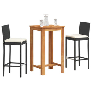vidaXL 3-piece Garden Bar Set Black Solid Acacia Wood and Poly Rattan