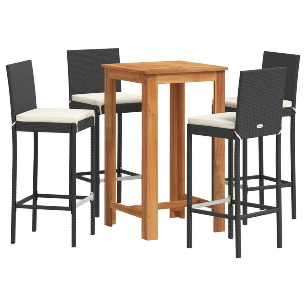 vidaXL 5-piece Garden Bar Set Black Solid Acacia Wood and Poly Rattan