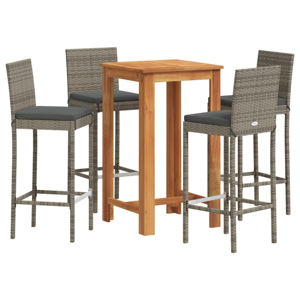 vidaXL 5-piece Garden Bar Set Grey Solid Acacia Wood and Poly Rattan