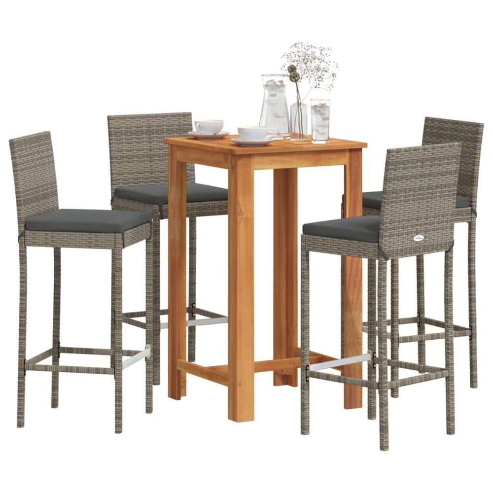 vidaXL 5-piece Garden Bar Set Grey Solid Acacia Wood and Poly Rattan