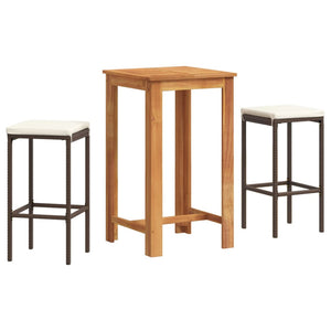 vidaXL 3-Piece Garden Bar Set Brown Solid Acacia Wood and Poly Rattan