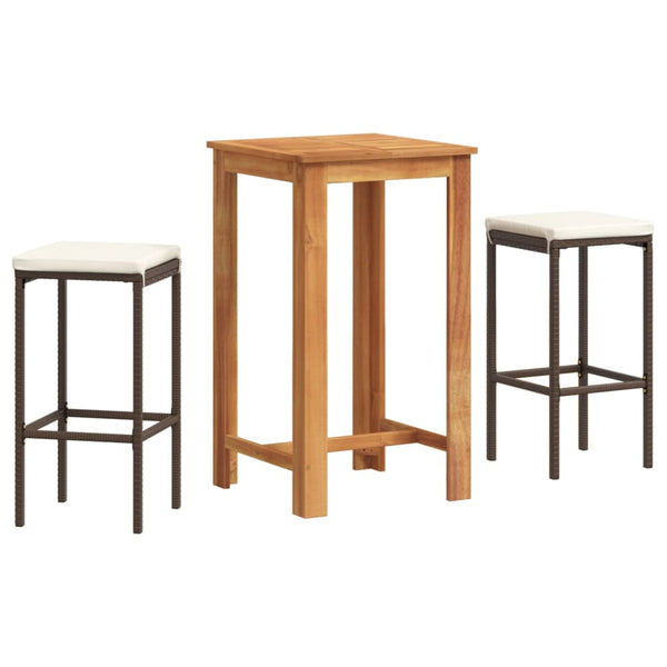vidaXL 3-Piece Garden Bar Set Brown Solid Acacia Wood and Poly Rattan